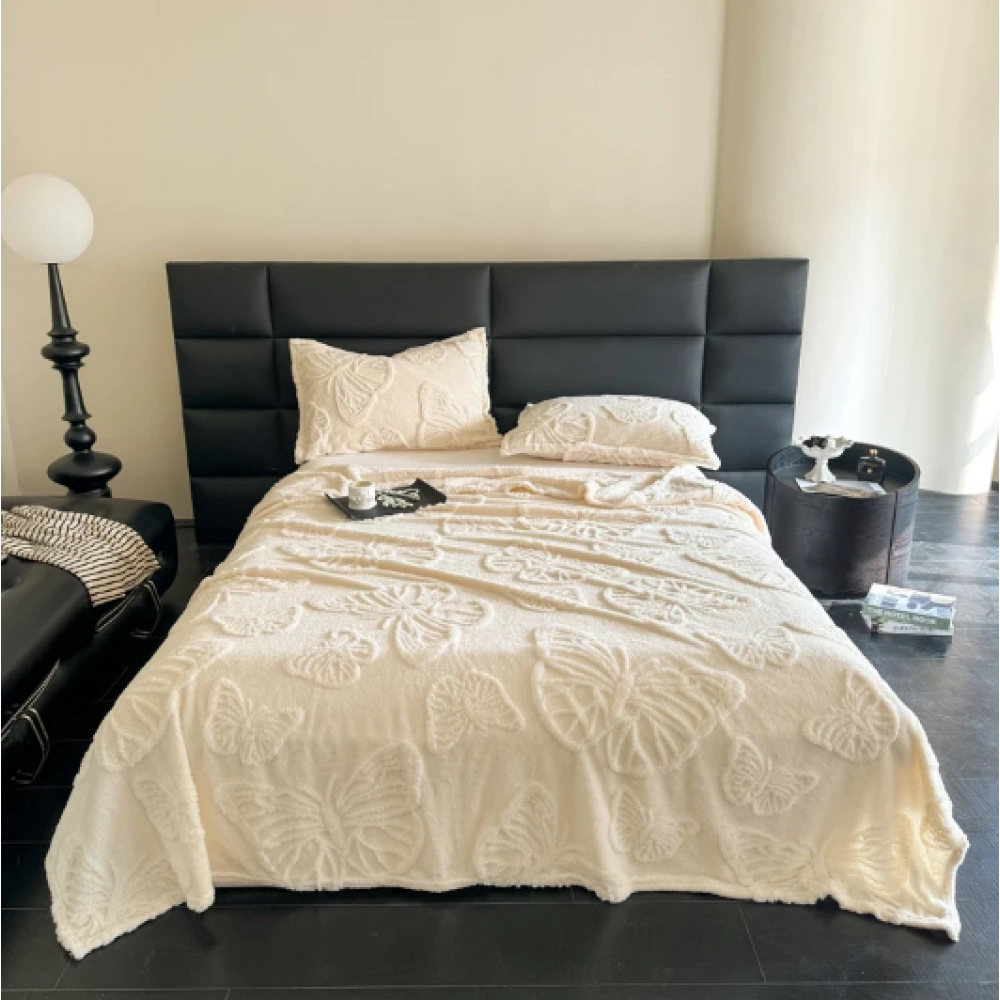 1pc Butterfly White Four Seasons Flannel Blanket with Exquisite 3D Butterfly Comfortable and Warm Suitable for Bed Sofa Camping
