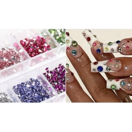 12 Grid Shimmering Crystal Nail Art Rhinestones - Flatback Gemstones for Versatile Decoration - Adorns Nails Shoes Makeup Bags