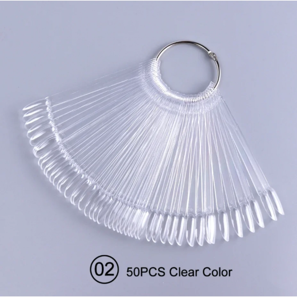 50pcs False Nail Display Tips Clear Nature Color Chart Oval Fan Style UV Gel Polish Swatch Shows Palette Practice Manicure Tools