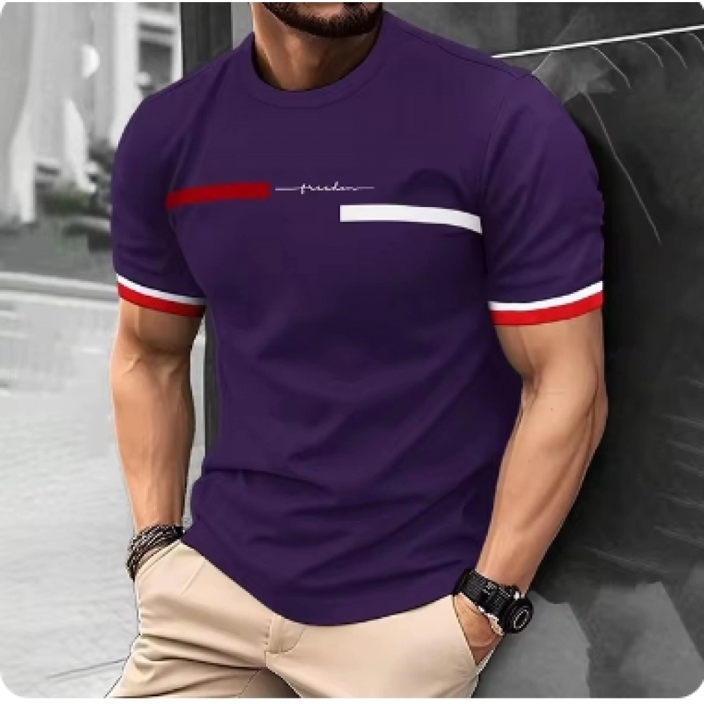 2024 Men's Street T-shirt Summer Men's 3D Stripe Letter Print Short Sleeve Tops Oversized Casual Tee Hipster T Shirts Clothing